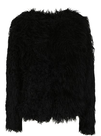 Černý krátký kabát s umělým kožíškem VILA Lux