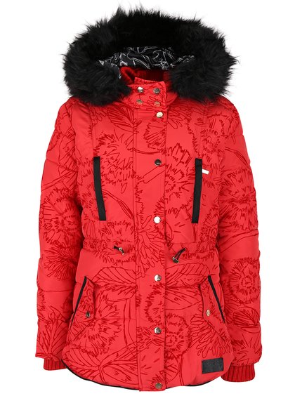 Červená vzorovaná bunda s kapucí Desigual Marlene