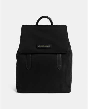 Černý batoh s koženými detaily Smith & Canova