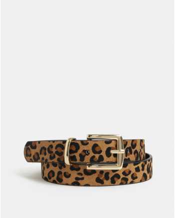 Hnědý kožený pásek s leopardím vzorem Pieces Simo