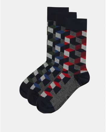 Sada tří vzorovaných ponožek v tmavě modré barvě Burton Menswear London