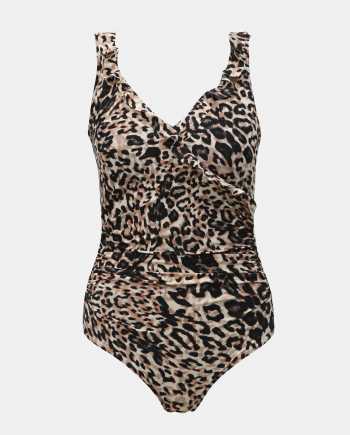 Hnědé jednodílné plavky s leopardím vzorem M&Co