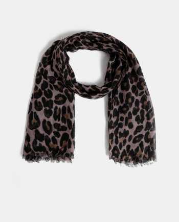Hnědo-černý šátek s leopardím vzorem Pieces Carrie