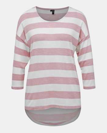 Krémovo-růžové pruhované tričko VERO MODA Wide