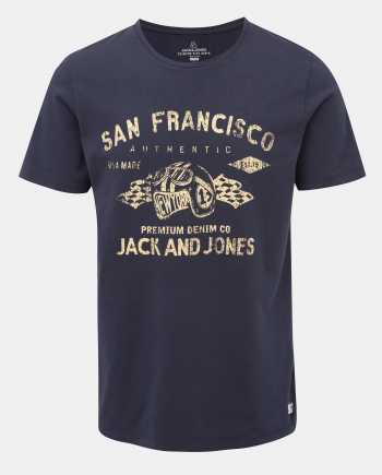 Tmavě modré tričko s potiskem Jack & Jones Biker