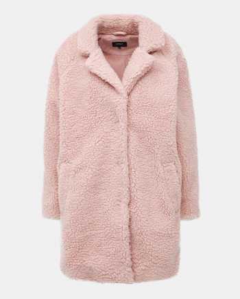 Světle růžový kabát z umělé kožešiny ONLY Aurelia