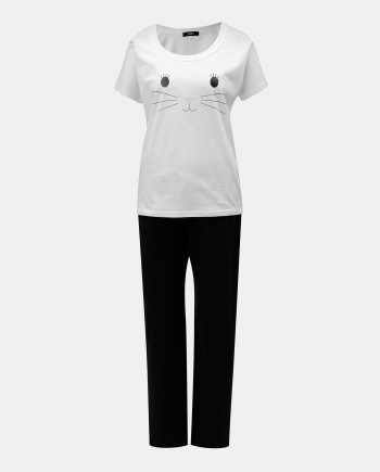 Černo-bílé dámské pyžamo s motivem kočky ZOOT