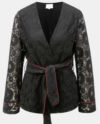 Černé krajkové kimono s páskem VILA Luas