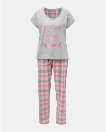 Šedo-růžové dvoudílné pyžamo s třpytivým nápisem Dorothy Perkins