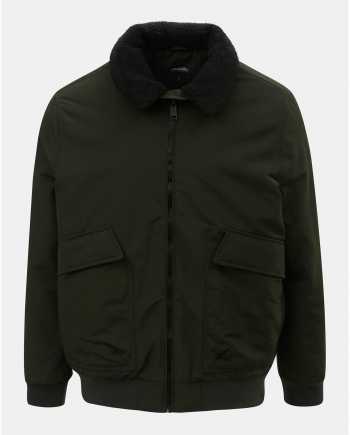 Khaki zimní bunda s umělým kožíškem na límci Burton Menswear London