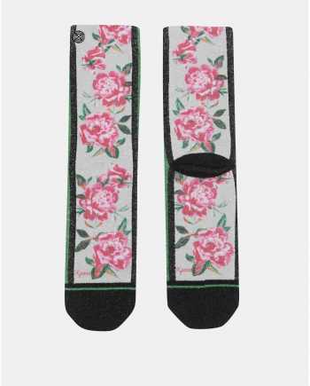 Růžovo-šedé dámské ponožky s motivem růží XPOOOS