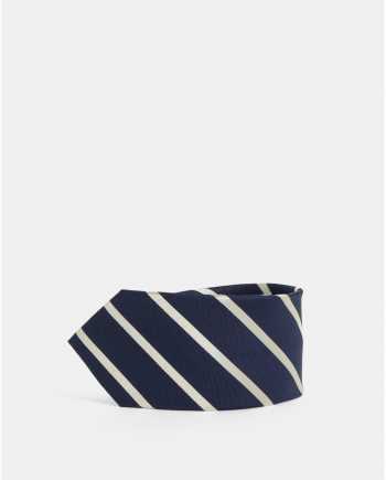 Krémovo-modrá pruhovaná hedvábná kravata Selected Homme Noah