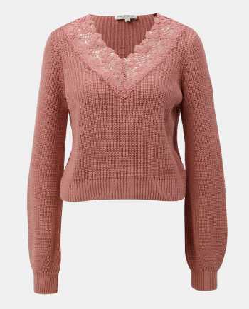 Růžový krátký svetr s krajkou Miss Selfridge