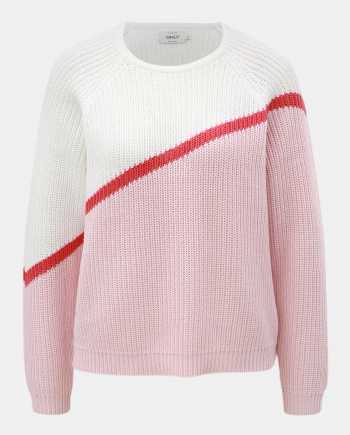 Bílo-růžový svetr s dlouhým rukávem ONLY Hilde