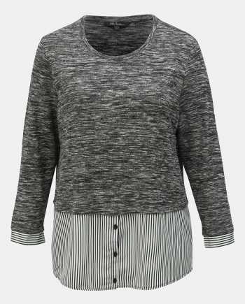 Šedý žíhaný lehký svetr s všitou košilovou částí Ulla Popken