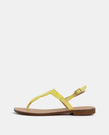 Žluté kožené sandály s korálky Pieces Carmensia