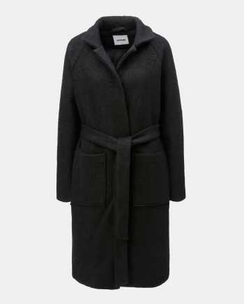 Černý vlněný kabát s kapsami a páskem Noisy May Zoe