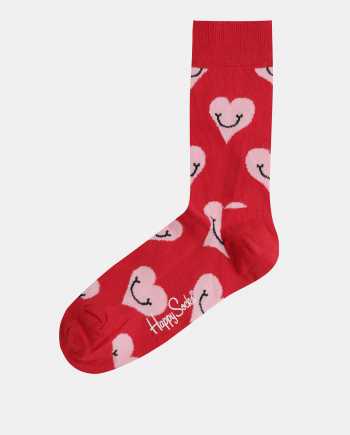 Červené dámské ponožky s motivem srdíček Happy Socks Smiley Heart