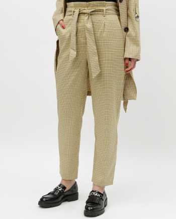 Béžové kostkované kalhoty s vysokým pasem VILA Faylinn