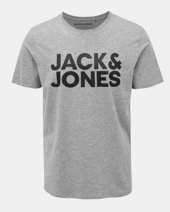 Šedé žíhané slim fit tričko s potiskem Jack & Jones Corp