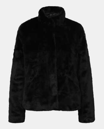 Černý krátký kabát z umělé kožešiny ONLY Vida