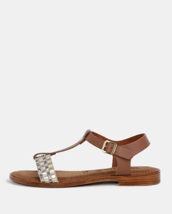 Hnědo-krémové kožené sandály Tamaris