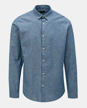 Modrá žíhaná regular fit košile s příměsí lnu Selected Homme Reglinen