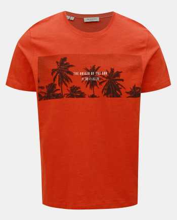 Oranžové tričko s potiskem Selected Homme Viktor